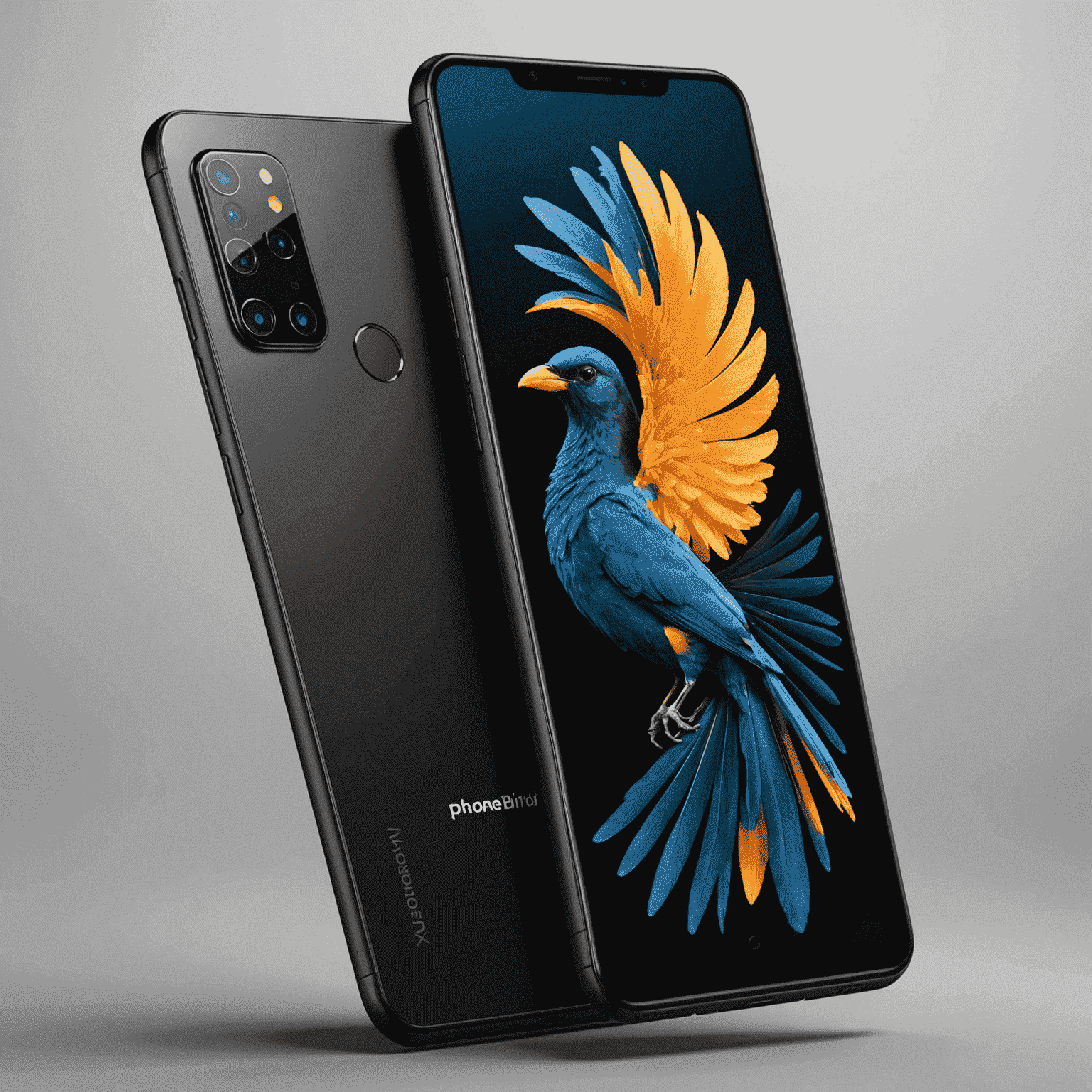 PhoneBird X20 Pro smartphone with a sleek black design, featuring a triple camera setup and a large edge-to-edge display