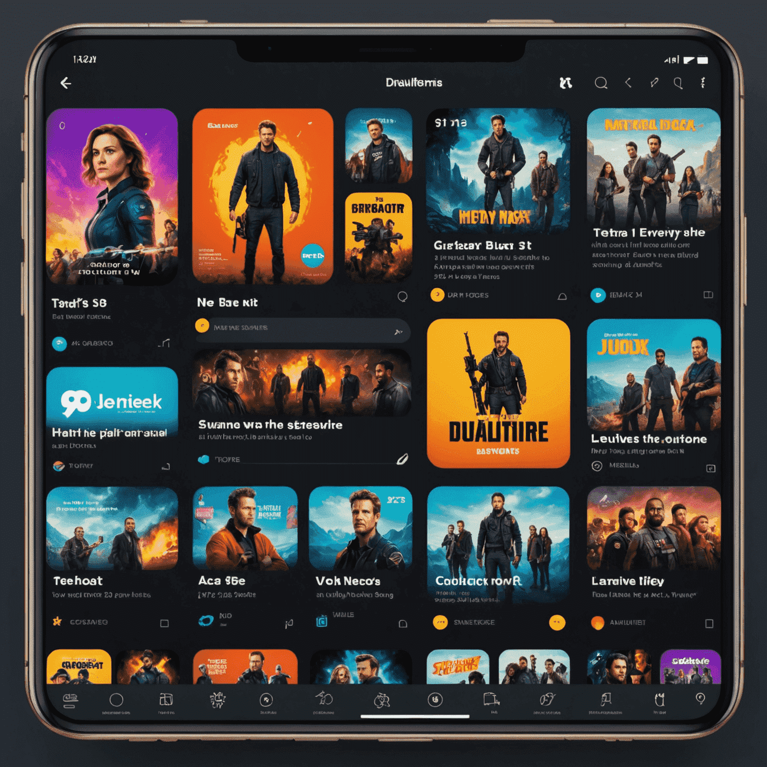 A vibrant streaming app interface showcasing various movies and TV shows